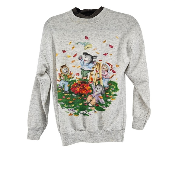 Basic Editions Tops - Vintage Basics Whimsy Cat & Dog Sweatshirt Small Autumn Animals Print Teacher